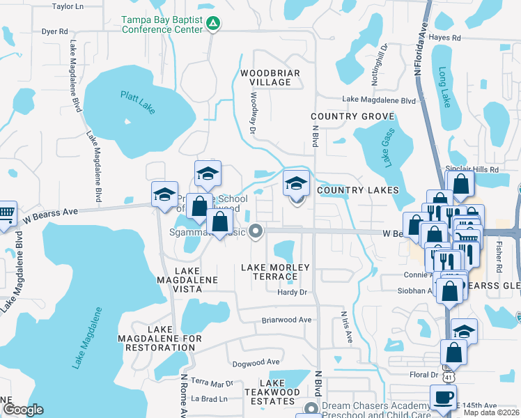 map of restaurants, bars, coffee shops, grocery stores, and more near 1123 Lady Gouldian Court in Tampa