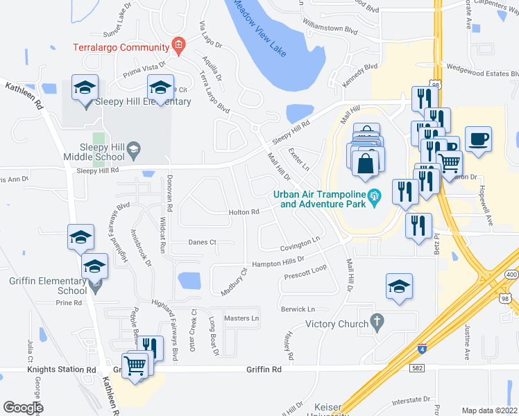 map of restaurants, bars, coffee shops, grocery stores, and more near 1767 Holton Road in Lakeland