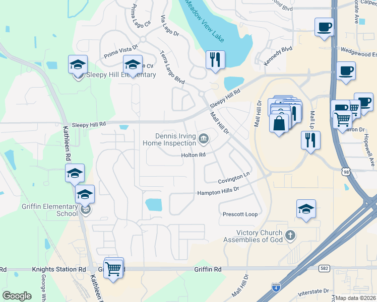 map of restaurants, bars, coffee shops, grocery stores, and more near 3936 Hampton Hills Dr in Lakeland