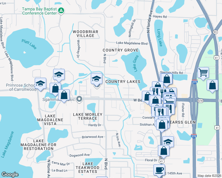 map of restaurants, bars, coffee shops, grocery stores, and more near 807 Monaco Drive in Tampa