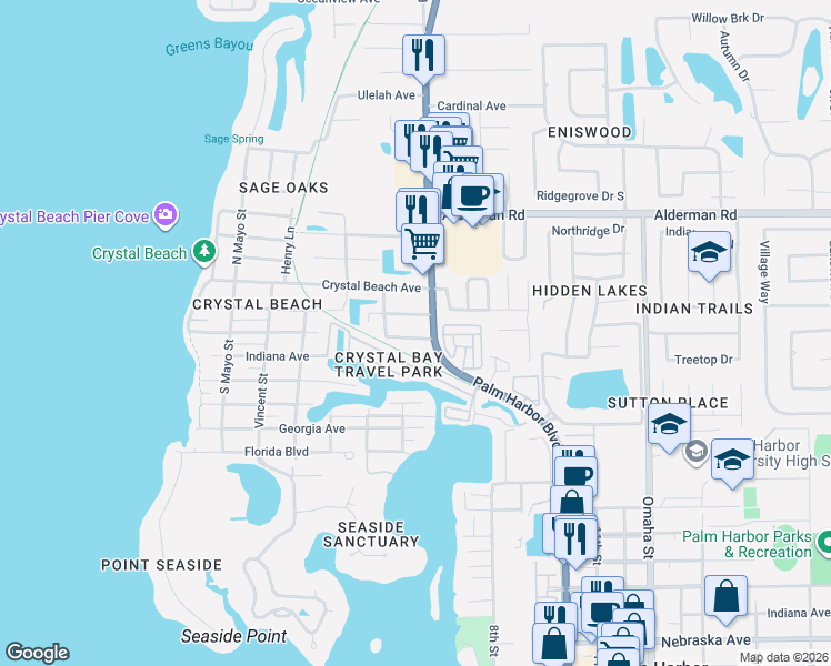 map of restaurants, bars, coffee shops, grocery stores, and more near 140 Maryland Avenue in Palm Harbor