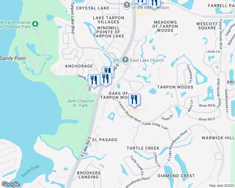 map of restaurants, bars, coffee shops, grocery stores, and more near 1000 Tarpon Woods Boulevard in Palm Harbor