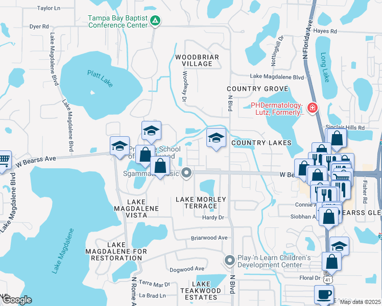 map of restaurants, bars, coffee shops, grocery stores, and more near 1123 Lady Gouldian Court in Tampa