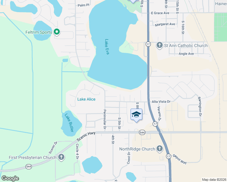 map of restaurants, bars, coffee shops, grocery stores, and more near 316 Aqua Vista Drive in Haines City