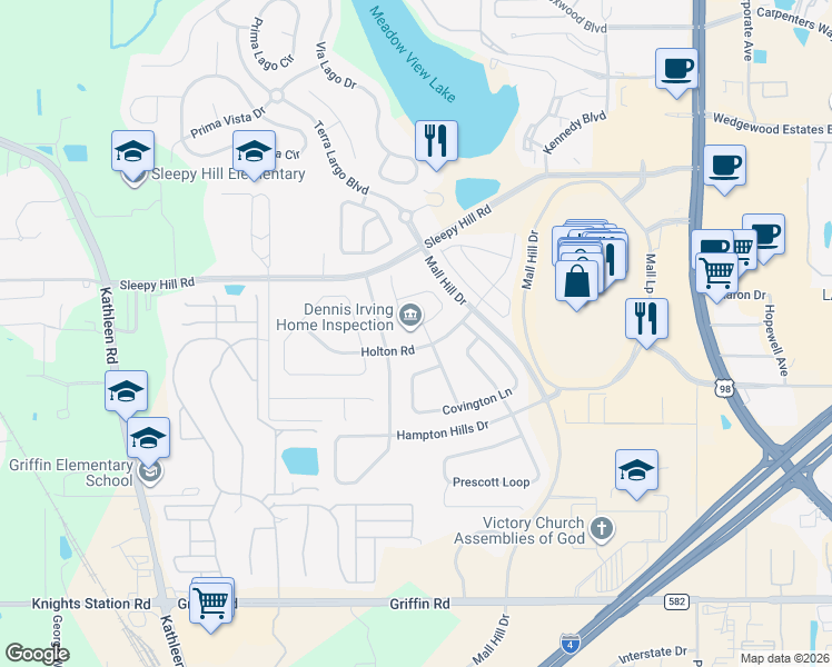 map of restaurants, bars, coffee shops, grocery stores, and more near 1748 Holton Road in Lakeland