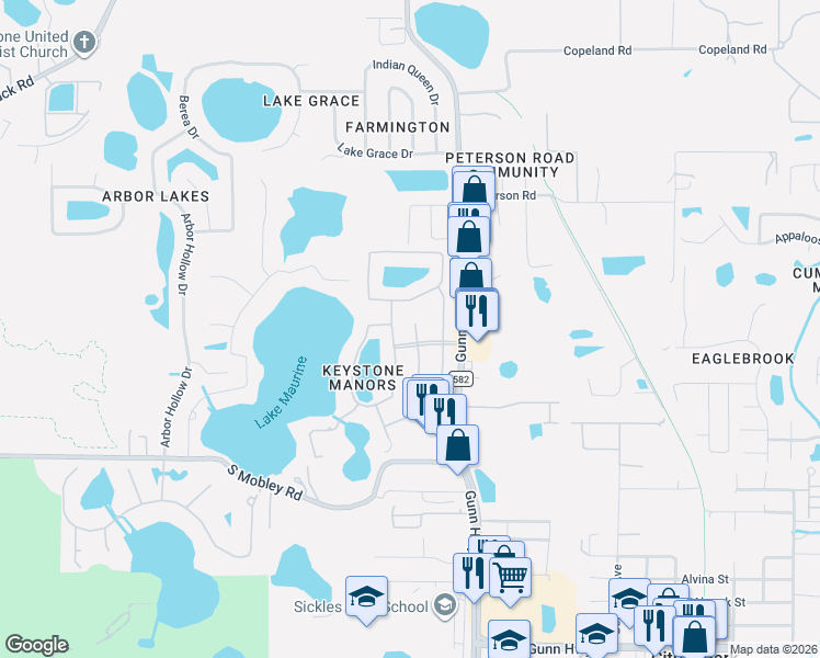 map of restaurants, bars, coffee shops, grocery stores, and more near 15104 Elmcrest Street in Odessa