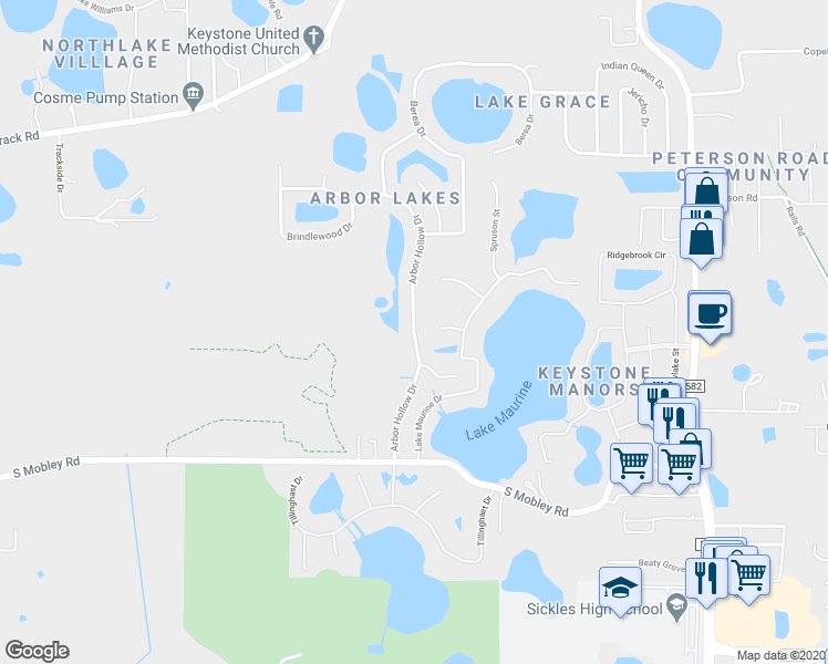 map of restaurants, bars, coffee shops, grocery stores, and more near 15113 Arbor Hollow Drive in Odessa