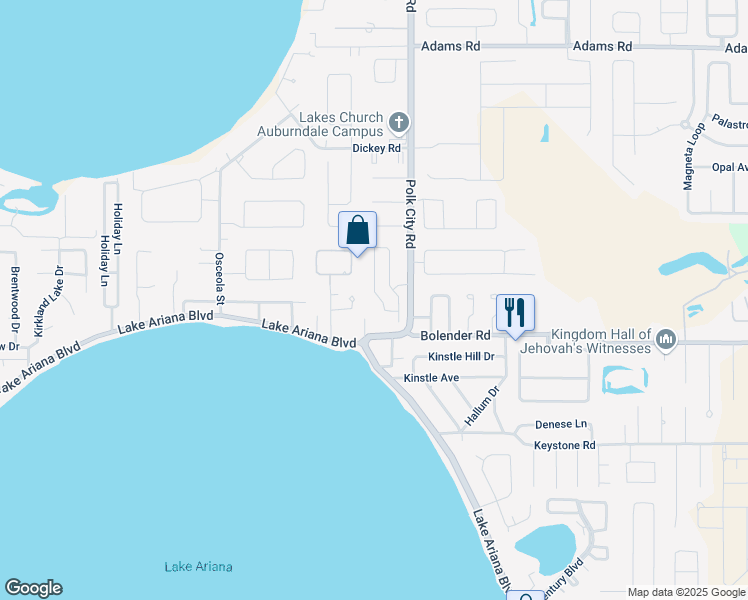 map of restaurants, bars, coffee shops, grocery stores, and more near 156 Harbor Way in Auburndale