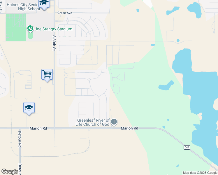 map of restaurants, bars, coffee shops, grocery stores, and more near 3490 Roe Road in Haines City