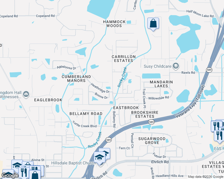 map of restaurants, bars, coffee shops, grocery stores, and more near 6202 Forrestal Drive in Tampa