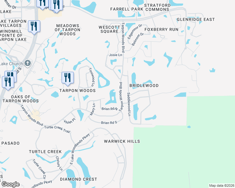 map of restaurants, bars, coffee shops, grocery stores, and more near 3463 Tarpon Woods Boulevard in Palm Harbor