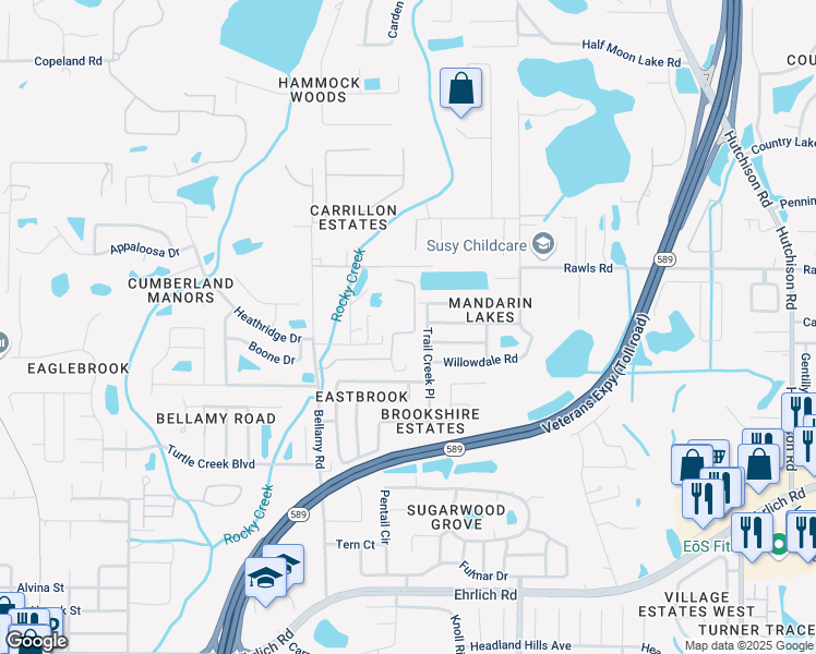 map of restaurants, bars, coffee shops, grocery stores, and more near 6117 Native Woods Drive in Tampa