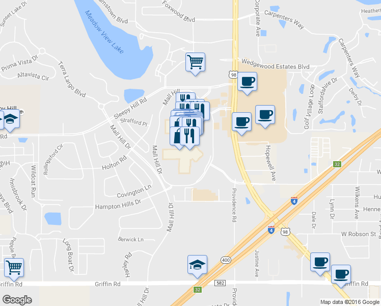 map of restaurants, bars, coffee shops, grocery stores, and more near 3800 U.S. 98 in Lakeland