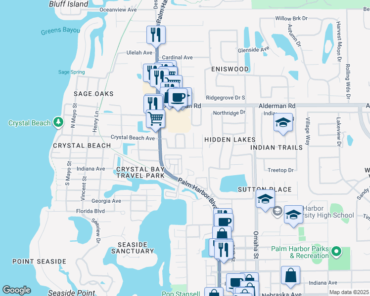 map of restaurants, bars, coffee shops, grocery stores, and more near 4965 Gulfbreeze Circle in Palm Harbor