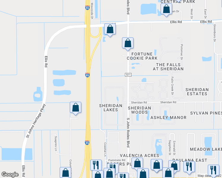 map of restaurants, bars, coffee shops, grocery stores, and more near 1832 Sorento Circle in West Melbourne