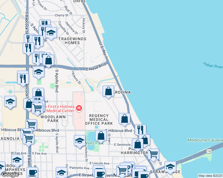 map of restaurants, bars, coffee shops, grocery stores, and more near 726 Madelyn Way in Melbourne