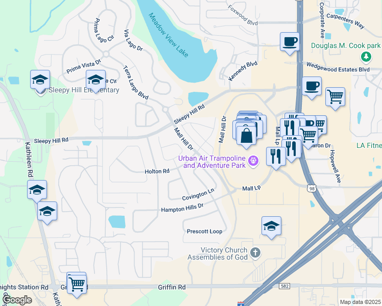 map of restaurants, bars, coffee shops, grocery stores, and more near 1683 Holton Road in Lakeland