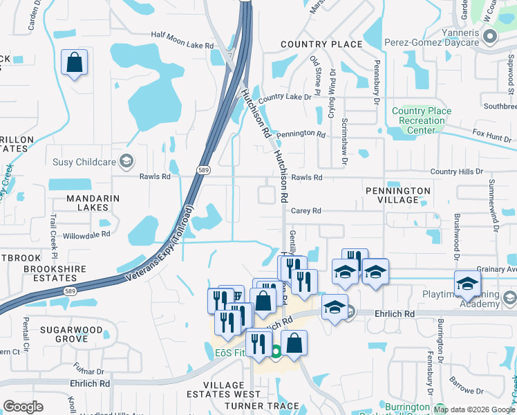 map of restaurants, bars, coffee shops, grocery stores, and more near 15423 Montilla Loop in Tampa
