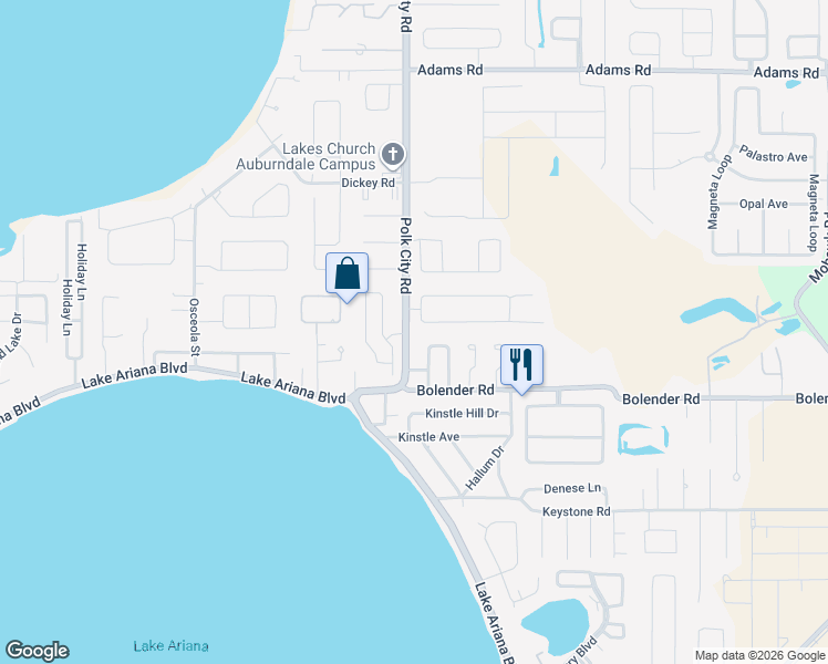 map of restaurants, bars, coffee shops, grocery stores, and more near 226 Polk City Rd in Auburndale