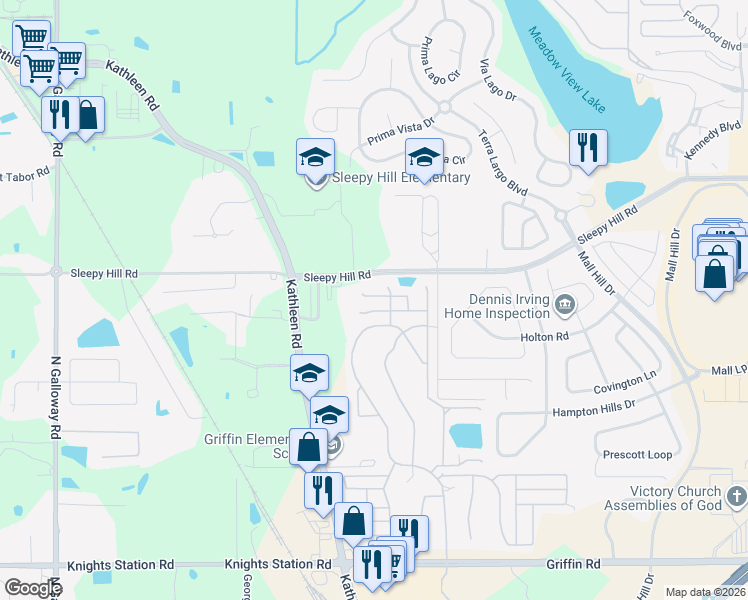 map of restaurants, bars, coffee shops, grocery stores, and more near 2226 Mission Hills Drive in Lakeland