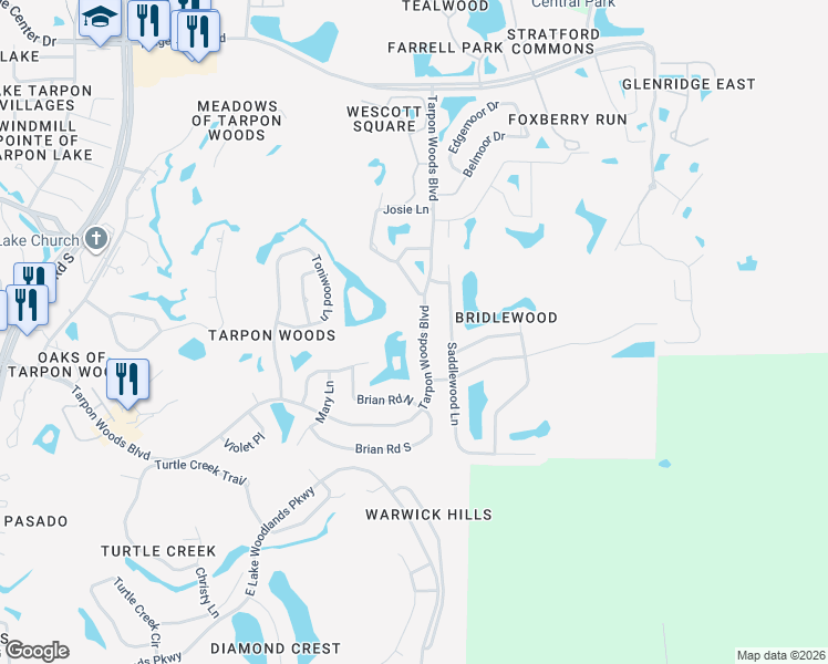map of restaurants, bars, coffee shops, grocery stores, and more near 3463 Tarpon Woods Boulevard in Palm Harbor