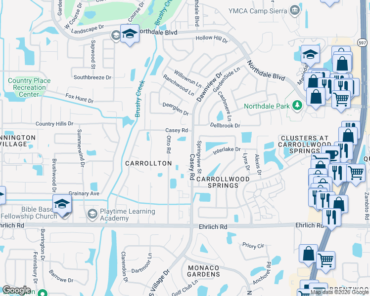 map of restaurants, bars, coffee shops, grocery stores, and more near 15402 Casey Road in Tampa