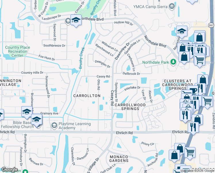 map of restaurants, bars, coffee shops, grocery stores, and more near 15402 Casey Road in Tampa