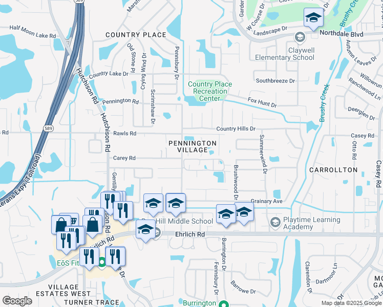 map of restaurants, bars, coffee shops, grocery stores, and more near 15505 Conway Place in Tampa