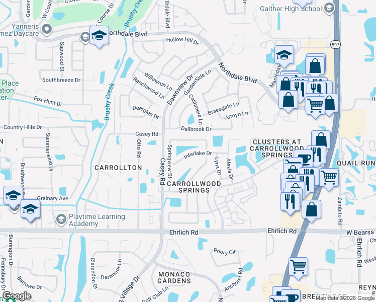 map of restaurants, bars, coffee shops, grocery stores, and more near 4211 Interlake Drive in Tampa