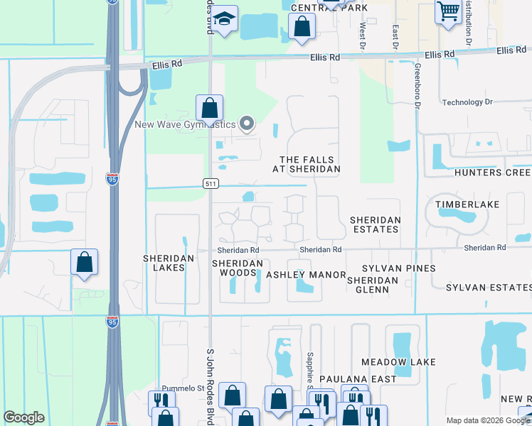 map of restaurants, bars, coffee shops, grocery stores, and more near 9027 York Lane in Melbourne