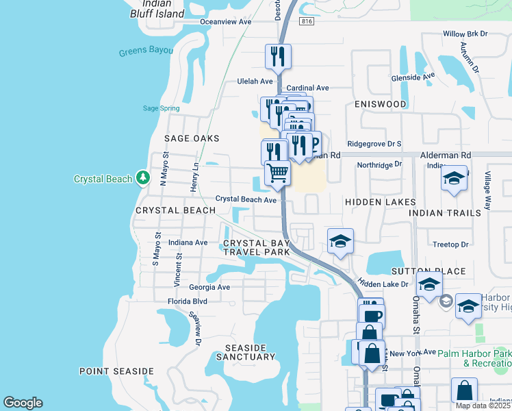 map of restaurants, bars, coffee shops, grocery stores, and more near 200 Pennsylvania Avenue in Palm Harbor