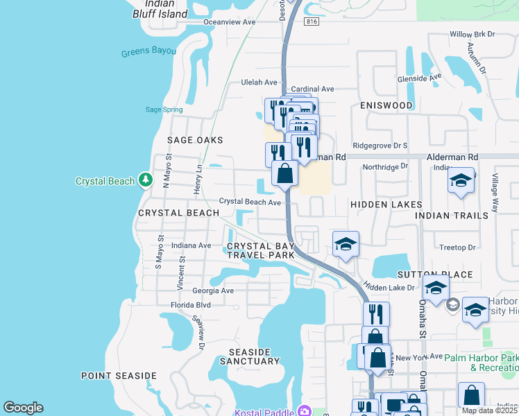 map of restaurants, bars, coffee shops, grocery stores, and more near 137 Crystal Beach Avenue in Palm Harbor