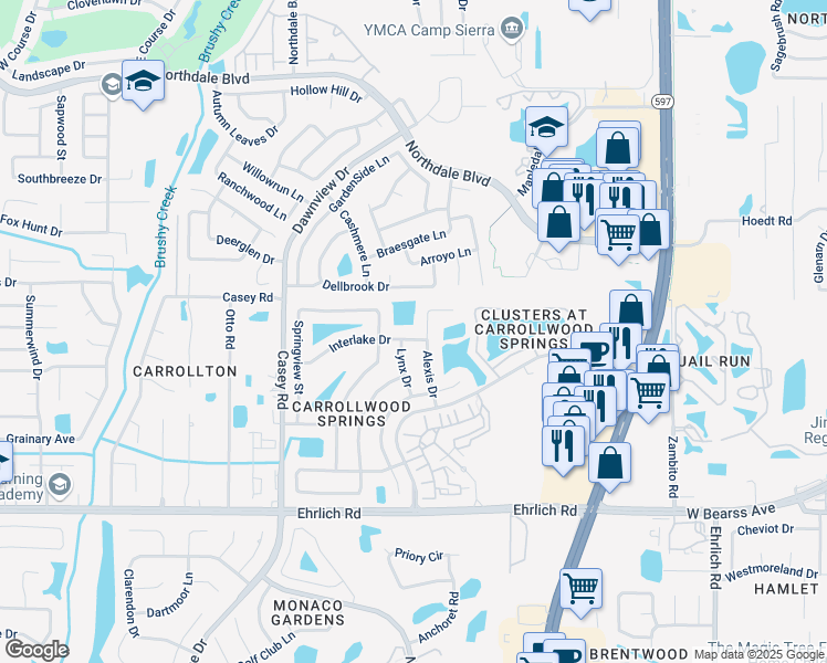 map of restaurants, bars, coffee shops, grocery stores, and more near 4103 Interlake Drive in Tampa