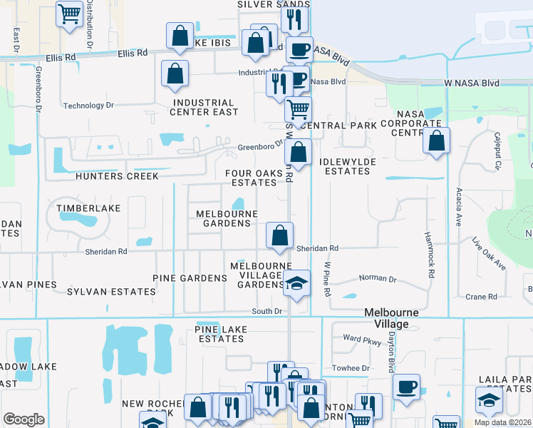 map of restaurants, bars, coffee shops, grocery stores, and more near 658 Lemon Grove Avenue in Melbourne