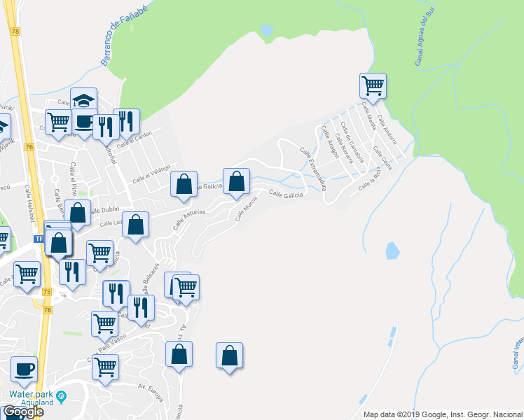 map of restaurants, bars, coffee shops, grocery stores, and more near 3 Calle Murcia in Costa Adeje