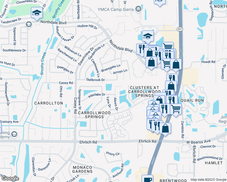 map of restaurants, bars, coffee shops, grocery stores, and more near 4103 Interlake Drive in Tampa