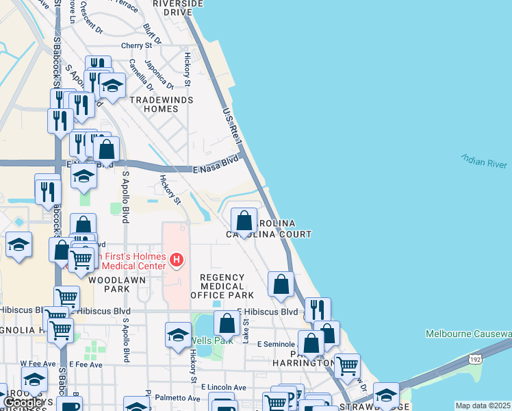 map of restaurants, bars, coffee shops, grocery stores, and more near 726 Madelyn Way in Melbourne