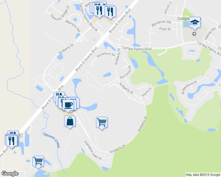 map of restaurants, bars, coffee shops, grocery stores, and more near 5103 Tollbridge Court in Tampa