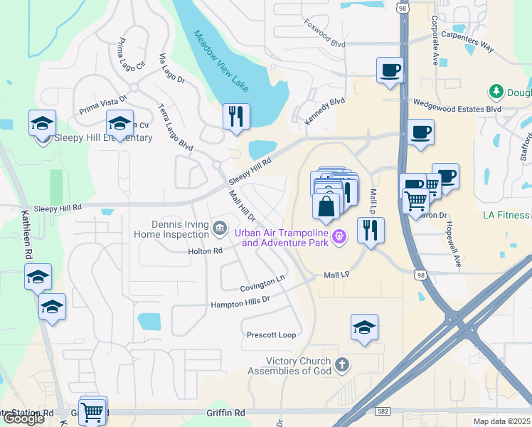 map of restaurants, bars, coffee shops, grocery stores, and more near 3803 Hampstead Lane in Lakeland