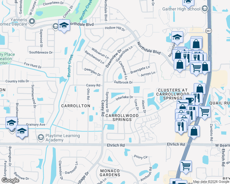 map of restaurants, bars, coffee shops, grocery stores, and more near 4211 Interlake Drive in Tampa