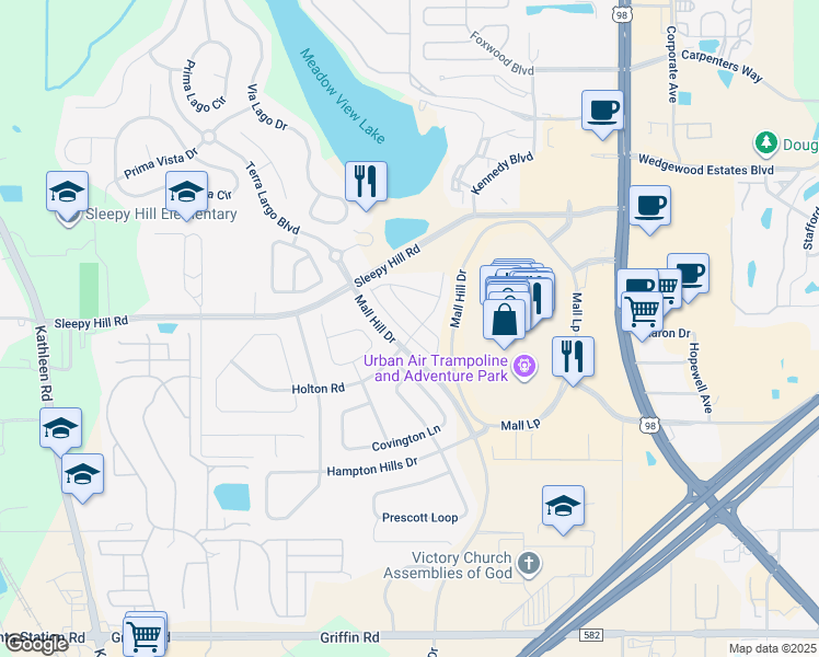 map of restaurants, bars, coffee shops, grocery stores, and more near 3807 Hampstead Lane in Lakeland
