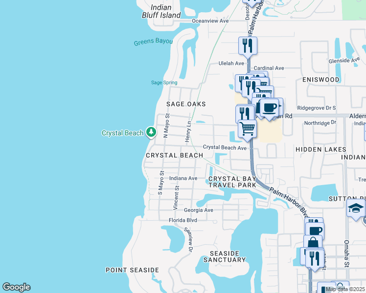 map of restaurants, bars, coffee shops, grocery stores, and more near in Palm Harbor