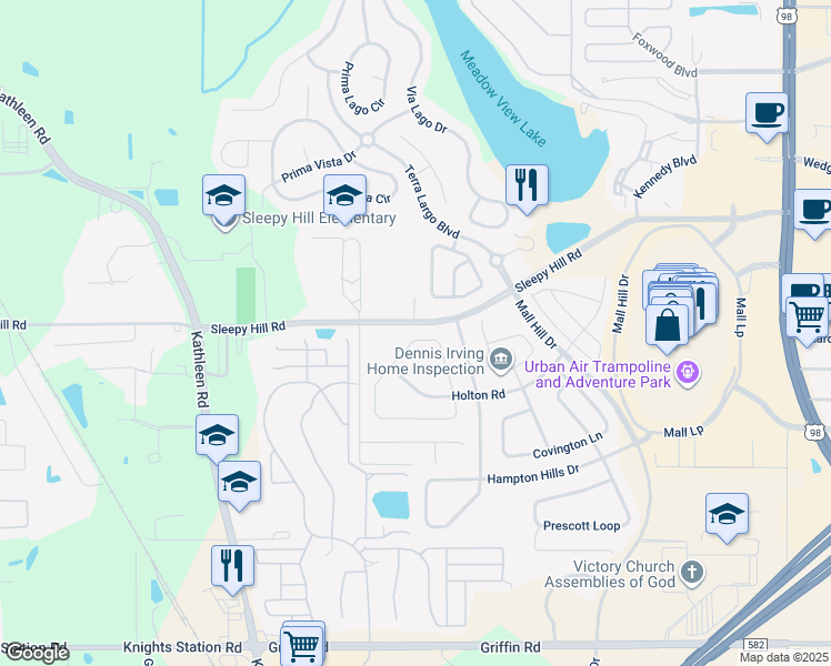 map of restaurants, bars, coffee shops, grocery stores, and more near 3922 Rollingsford Circle in Lakeland