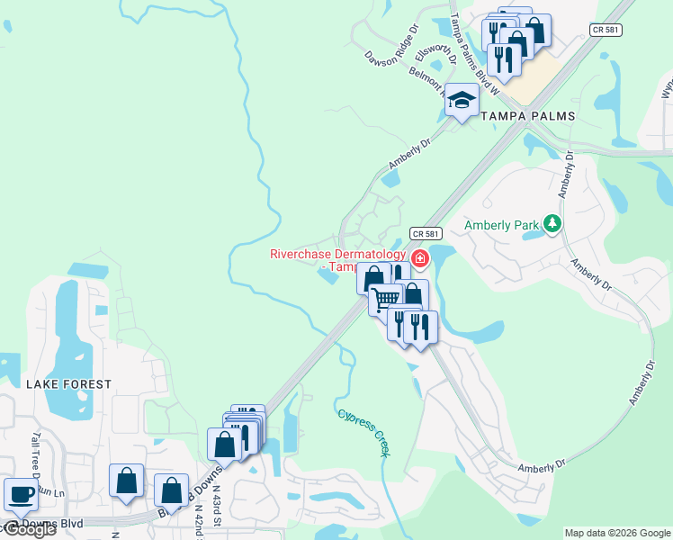 map of restaurants, bars, coffee shops, grocery stores, and more near 4975 Anniston Circle in Tampa