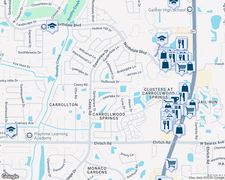 map of restaurants, bars, coffee shops, grocery stores, and more near 15157 Springview Street in Tampa