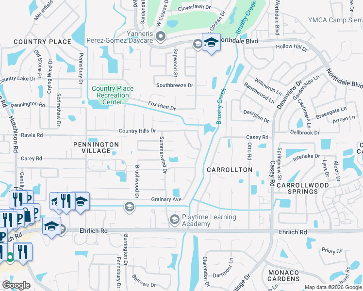 map of restaurants, bars, coffee shops, grocery stores, and more near 15610 Timberline Drive in Tampa
