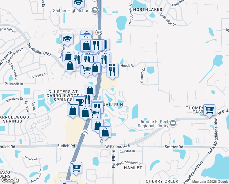 map of restaurants, bars, coffee shops, grocery stores, and more near 15423 N Dale Mabry Hwy in Lake Magdalene