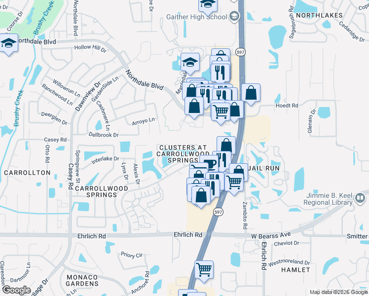 map of restaurants, bars, coffee shops, grocery stores, and more near 3965 Shoreside Circle in Tampa
