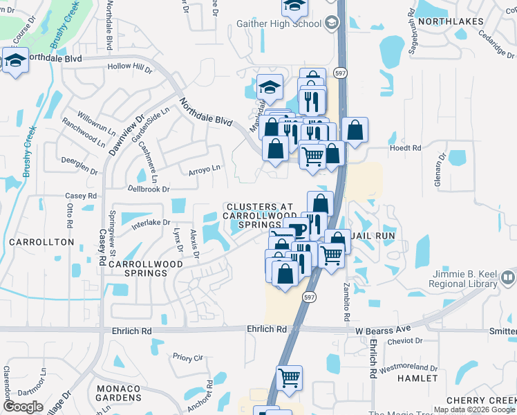map of restaurants, bars, coffee shops, grocery stores, and more near 3965 Shoreside Circle in Tampa