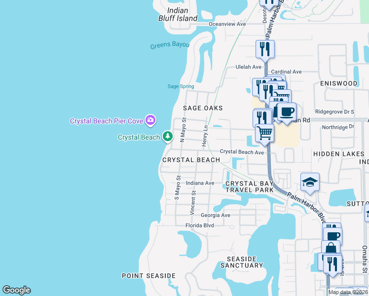 map of restaurants, bars, coffee shops, grocery stores, and more near in Palm Harbor